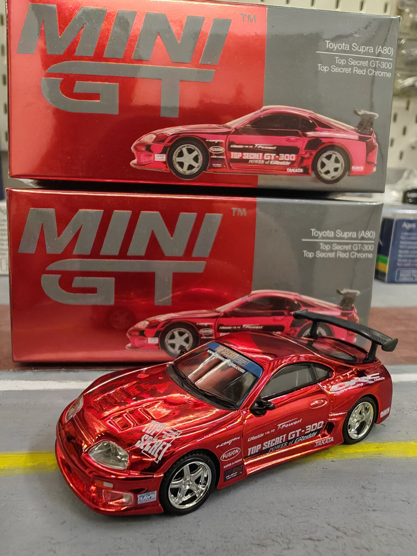Mini gt Toyota Supra top secret gt300 red chrome