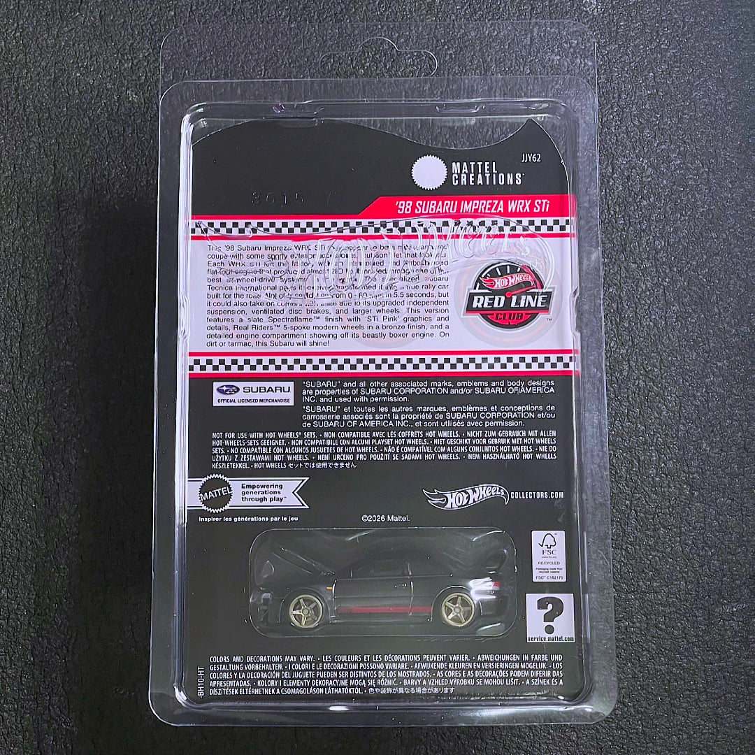 Hot Wheels Subaru Impreza WRX Sti RLC 2025 Metal Gun Grey Hotwheels 98 Subaru Impreza Redline Club Exclusive JDM Car