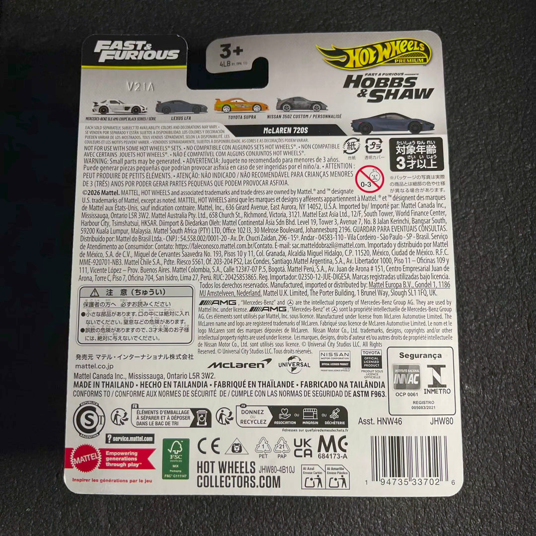 Hot Wheels Mclaren 720S Fast & Furious Hobbs & Shaw Premium Car Culture 2026 Collections Kereta Hobbs & Shaw Diecast Car Model Fast and Furious Car Culture Black Mclaren Hotwheelsgang super car hotwheels mclaren p1 hotwheel mclaren f1 hotwheels mclaren p1