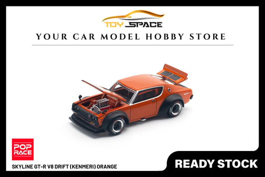 [POP RACE] 1:64 Skyline GT-R V8 Drift (Kenmeri) Orange - Toy Space Diecast Online Store Singapore