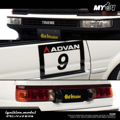 [Ignition Model] 1:18 Toyota Sprinter Trueno (AE86) 3Door TK-Street Early Ver. White (SSR Dori Dori mesh wheels)