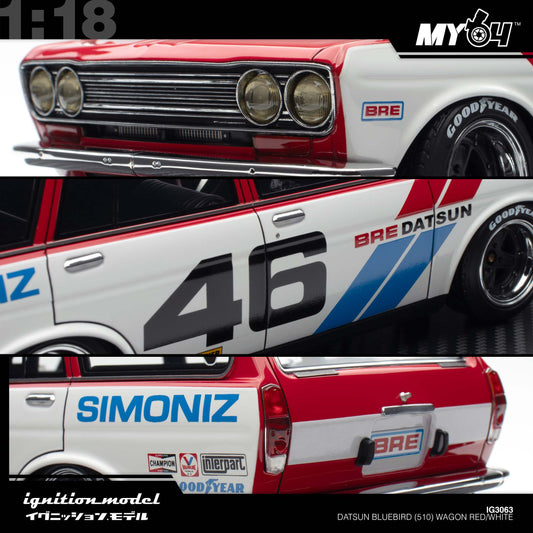 [Ignition Model] 1:18 Datsun Bluebird (510) Wagon - Red/White