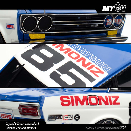[Ignition Model] Datsun Bluebird (510) - White/Blue #85