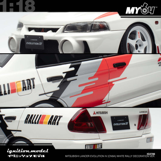 [Ignition Model] 1:18 Mitsubishi Lancer Evolution IV (CN9A) - White Rally Decoration Ver.