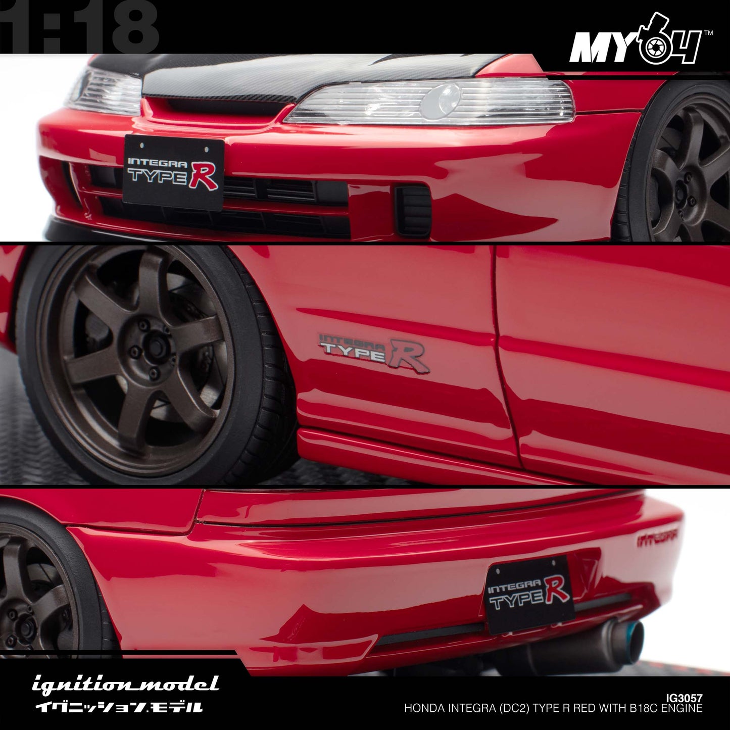 [Ignition Model] 1:18 Honda Integra (DC2) Type R - Red With B18C Engine
