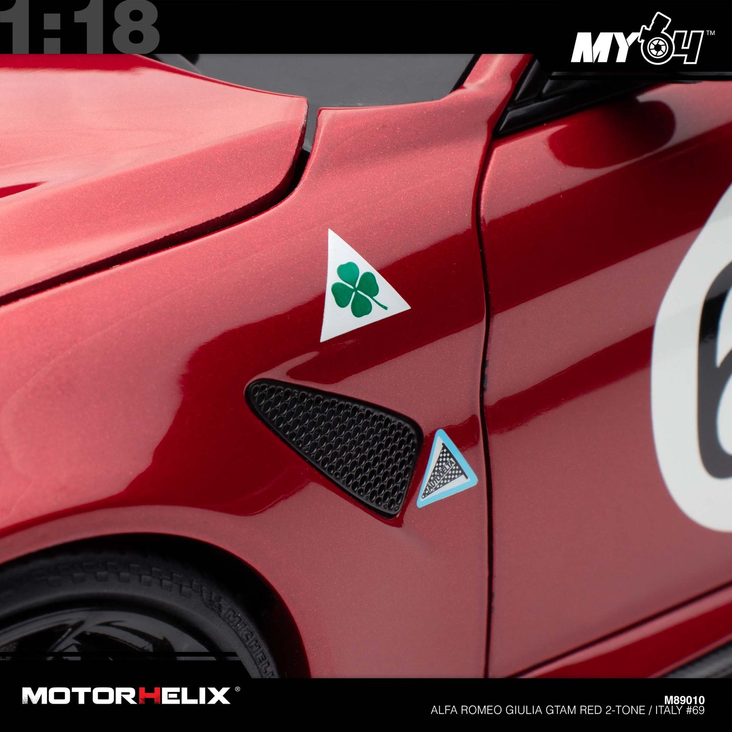 [Motorhelix] 1:18 Alfa Romeo Giulia GTAm - Red 2-Tone / Italy #69