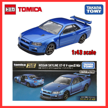 Tomica Nissan Skyline GT-R R34 V-Spec II Nur Blue 1:43 Scale Tomica Premium JDM GTR R34 Biru Nismo R34 Blue Takara Tomy