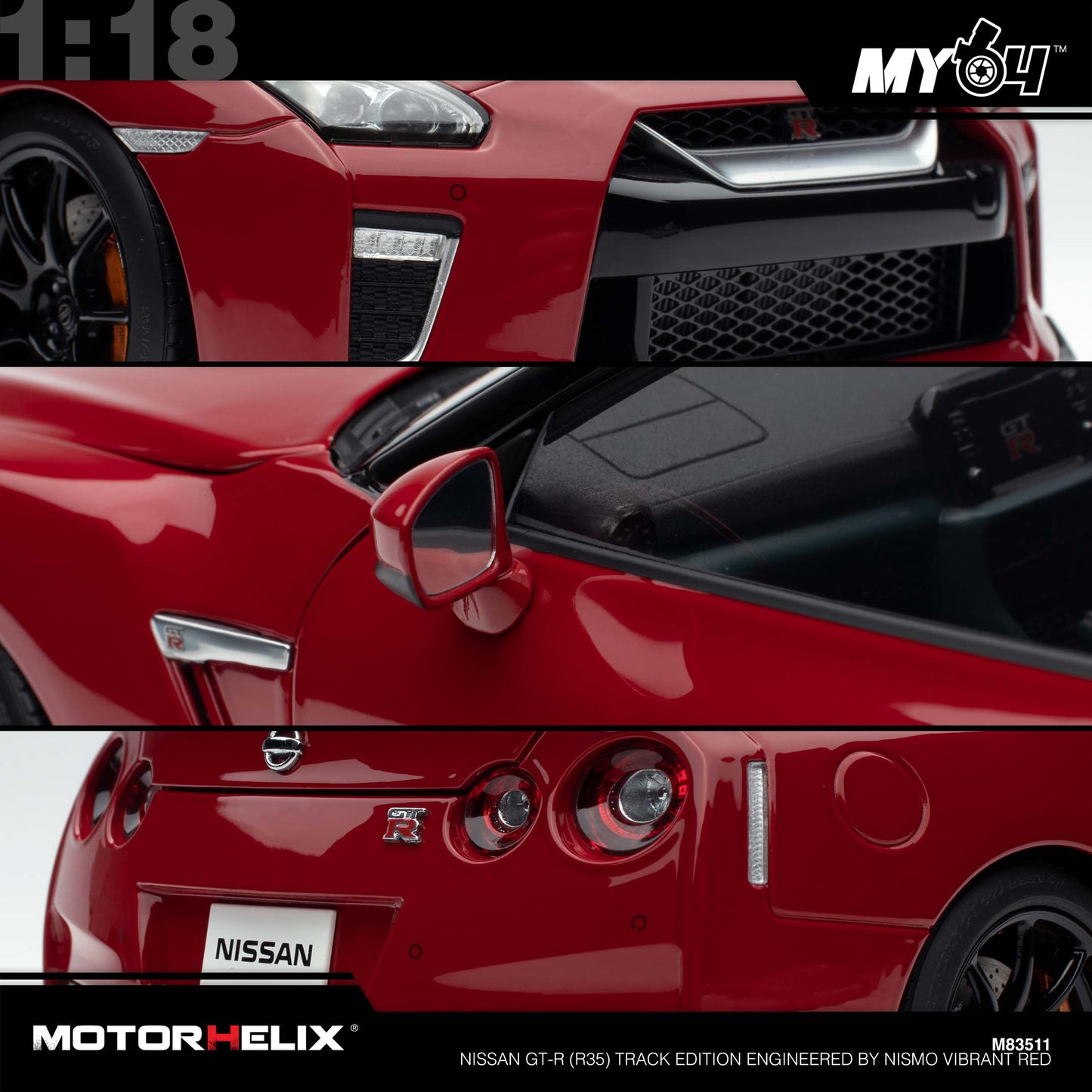 [Motorhelix] 1:18 Nissan GT-R (R35) Track Edition Engineered By NISMO - Vibrant Red