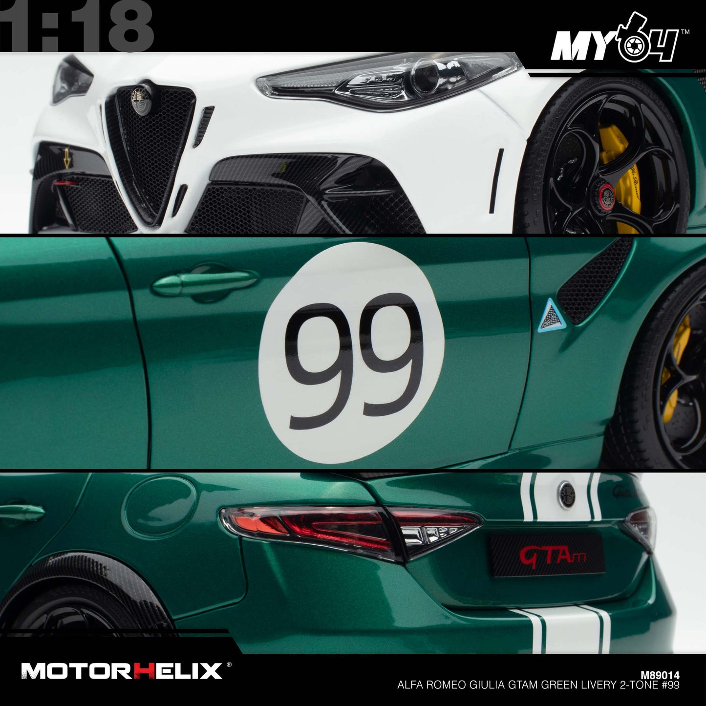 [Motorhelix] 1:18 Alfa Romeo Giulia GTAm - Green Livery 2-Tone #99