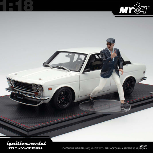 [Ignition Model] Datsun Bluebird (510) - White With Mr. Yokoyama Japanese Musician