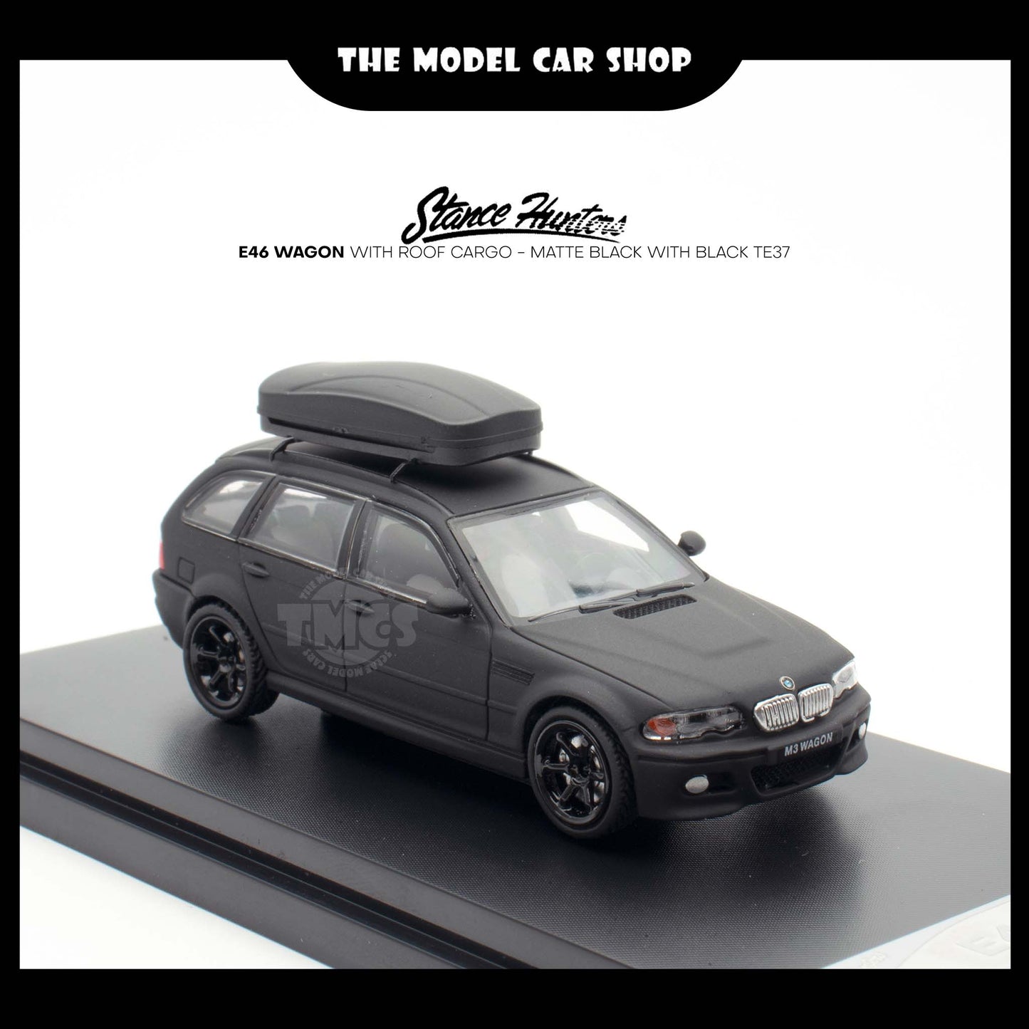 [Stance Hunters] E46 Wagon with Roof Cargo - Matte Black with Black TE37