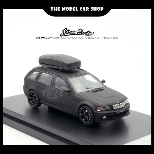 [Stance Hunters] E46 Wagon with Roof Cargo - Matte Black with Black TE37