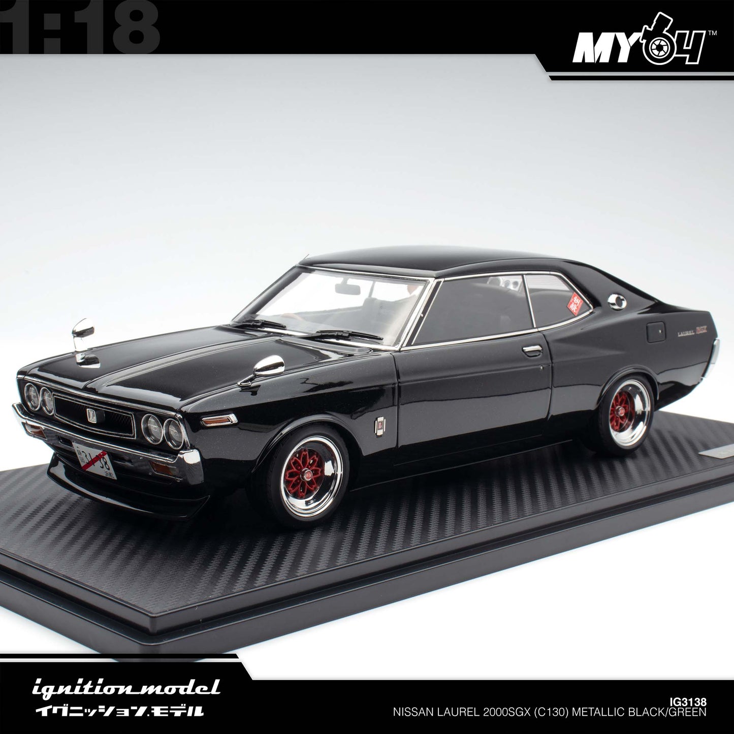 [Ignition Model] 1:18 Nissan Laurel 2000SGX (C130) - Metallic Black/Green