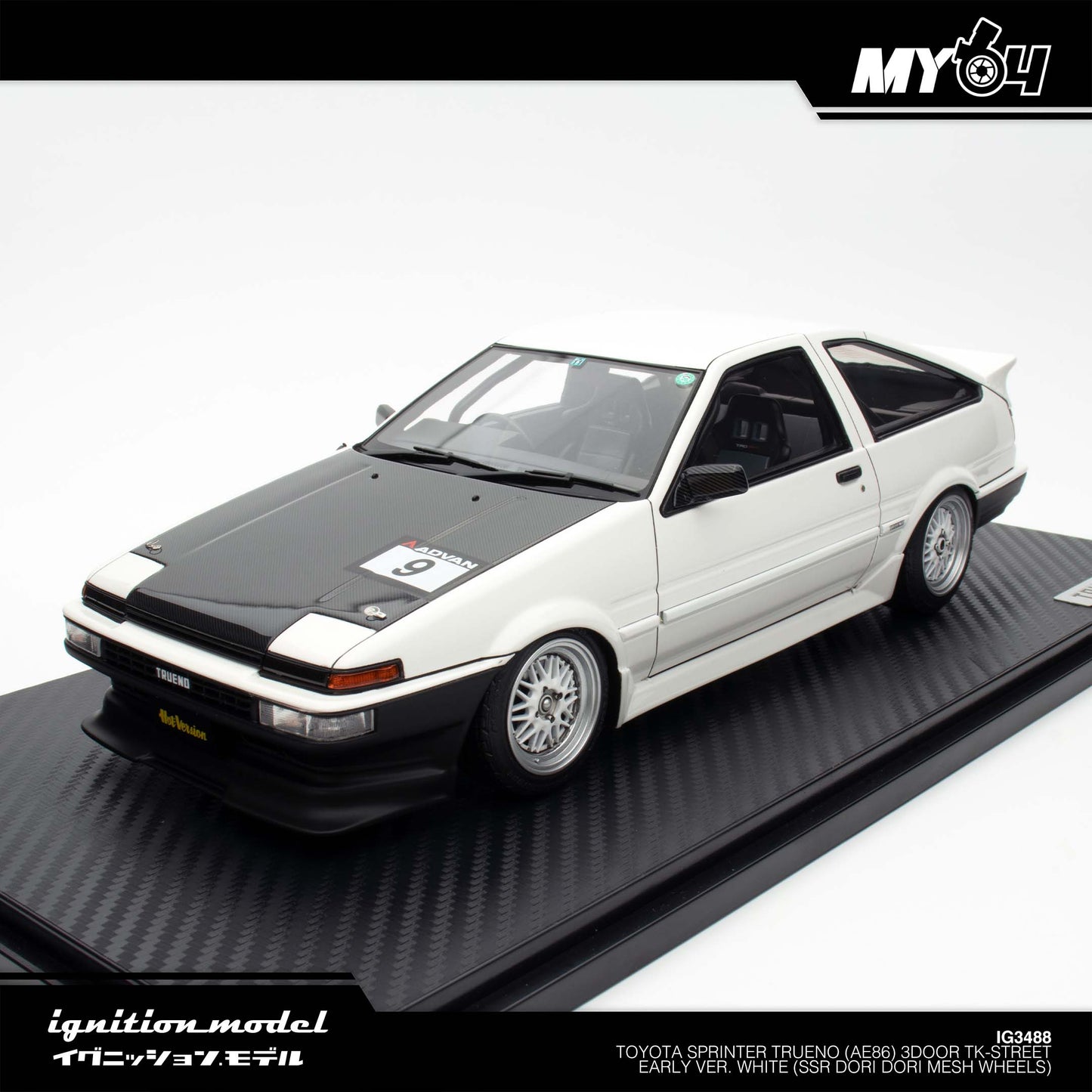 [Ignition Model] 1:18 Toyota Sprinter Trueno (AE86) 3Door TK-Street Early Ver. White (SSR Dori Dori mesh wheels)