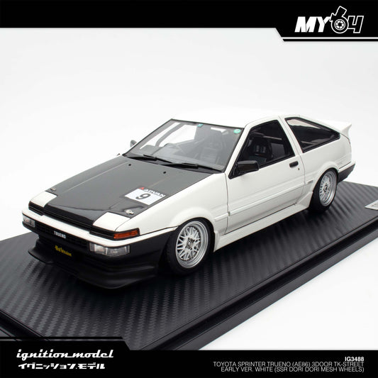 [Ignition Model] 1:18 Toyota Sprinter Trueno (AE86) 3Door TK-Street Early Ver. White (SSR Dori Dori mesh wheels)