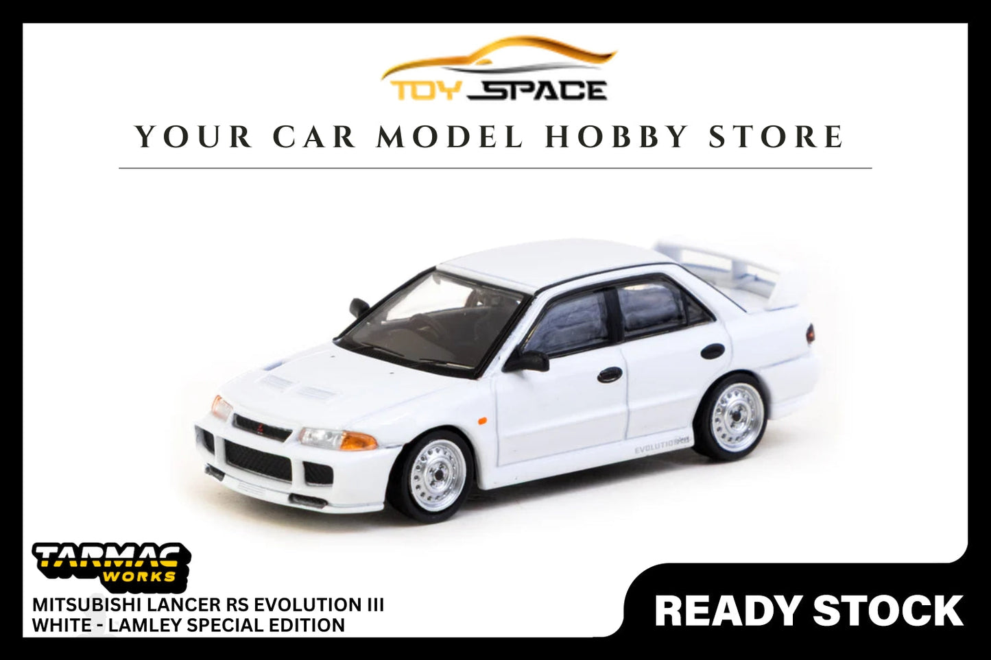 [TARMAC WORKS] 1:64 Mitsubishi Lancer RS Evolution III White - GLOBAL64 - Toy Space Diecast Online Store Singapore