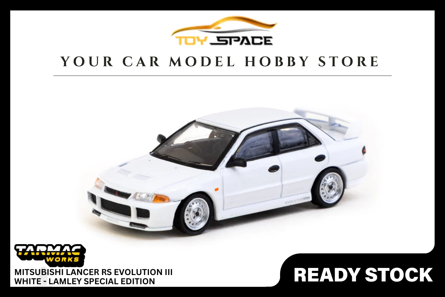 [TARMAC WORKS] 1:64 Mitsubishi Lancer RS Evolution III White - GLOBAL64 - Toy Space Diecast Online Store Singapore