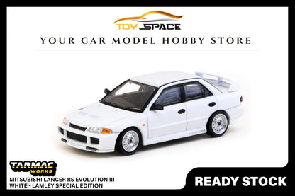 [TARMAC WORKS] 1:64 Mitsubishi Lancer RS Evolution III White - GLOBAL64 - Toy Space Diecast Online Store Singapore