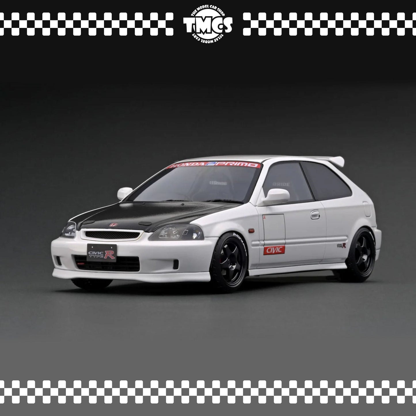 [Ignition Model] 1:18 Honda Civic (EK9) Type R - White With Carbon Bornet