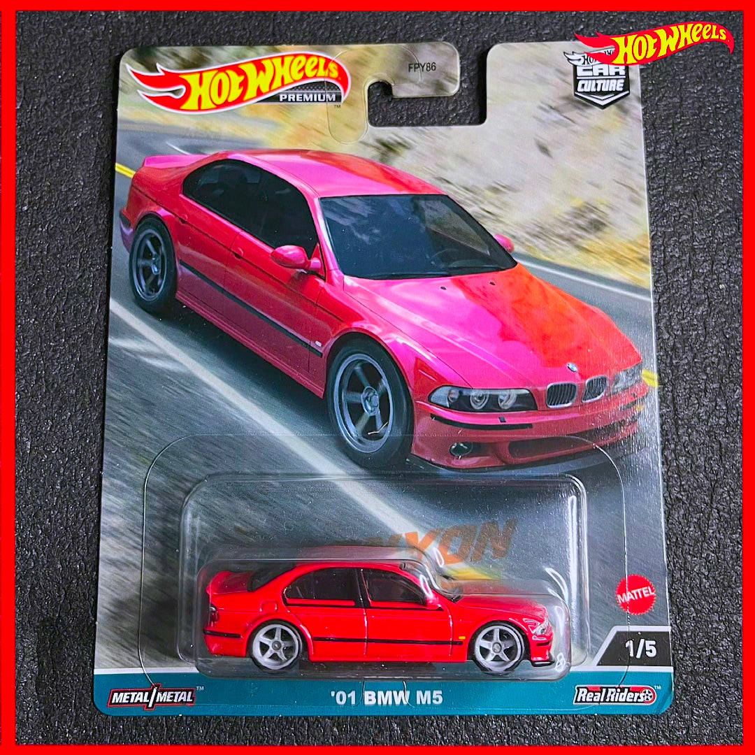Hot Wheel BMW M5 2001 Red Model Canyon Warriors 2023 Premium Collections Series Hotwheels 01 BMW M5 E39 Diecast Classic BMW Kereta mainan BMW M5 Merah Hotwheel Premium Car Culture Hot Wheels BMW M5