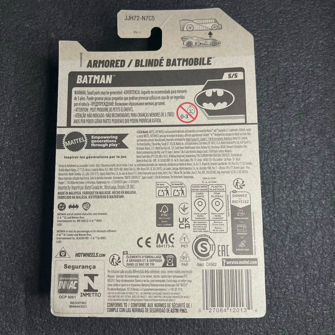 Hot Wheels Armored Batmobile 2026 New Casting [First Edition] Mainline Hotwheels Batmobile Bat Man Car Toy New Hot Wheels Batmobile Armored Diecast Car Batmobile Batman Returns Hotwheel