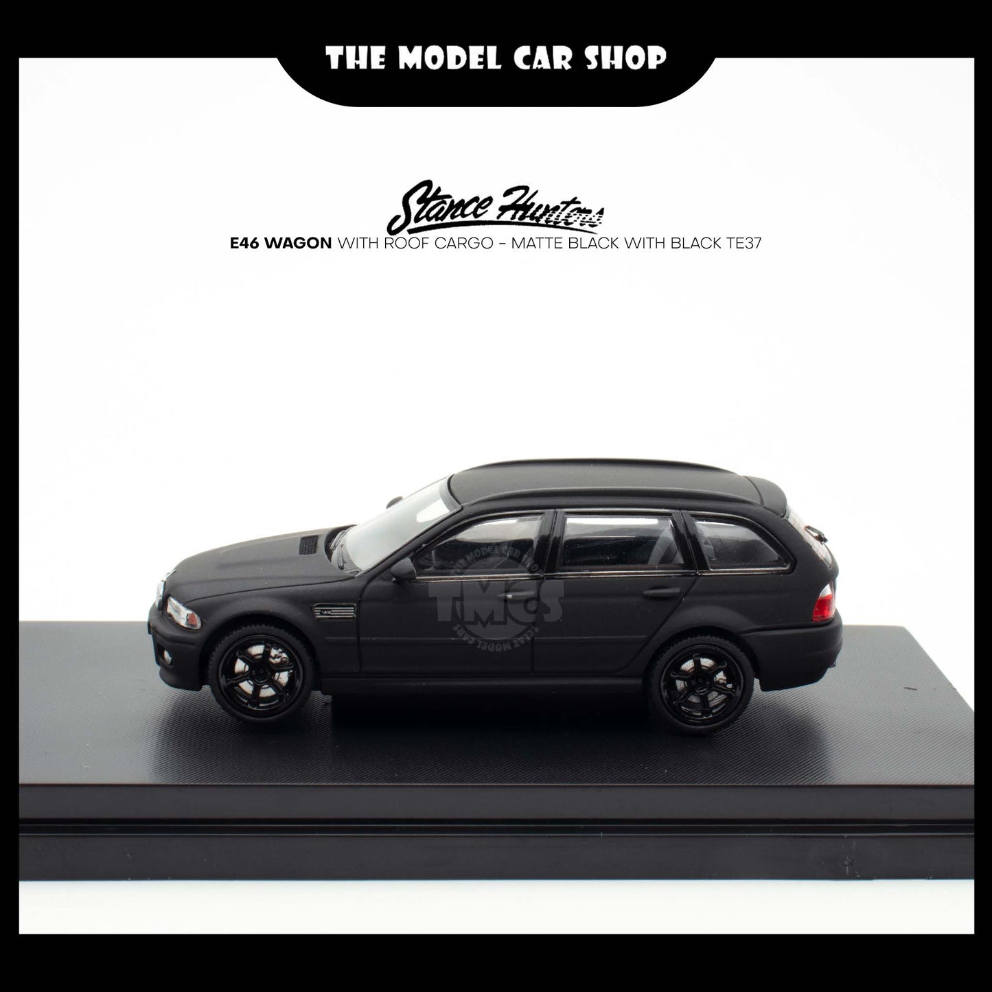 [Stance Hunters] E46 Wagon with Roof Cargo - Matte Black with Black TE37