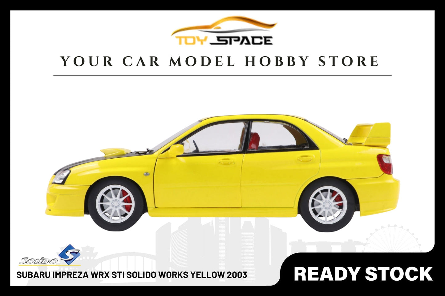 [SOLIDO] 1:18 Subaru Impreza WRX STI Solido Works Yellow 2003 - Toy Space Diecast Online Store Singapore