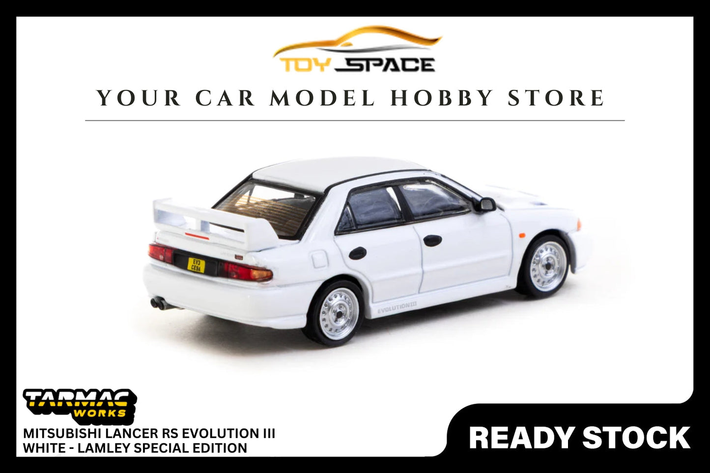 [TARMAC WORKS] 1:64 Mitsubishi Lancer RS Evolution III White - GLOBAL64 - Toy Space Diecast Online Store Singapore