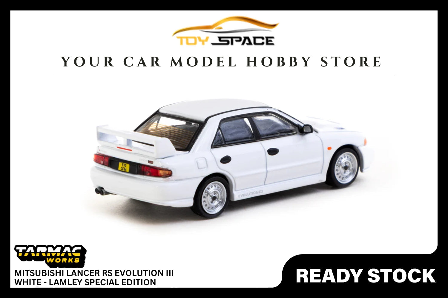 [TARMAC WORKS] 1:64 Mitsubishi Lancer RS Evolution III White - GLOBAL64 - Toy Space Diecast Online Store Singapore