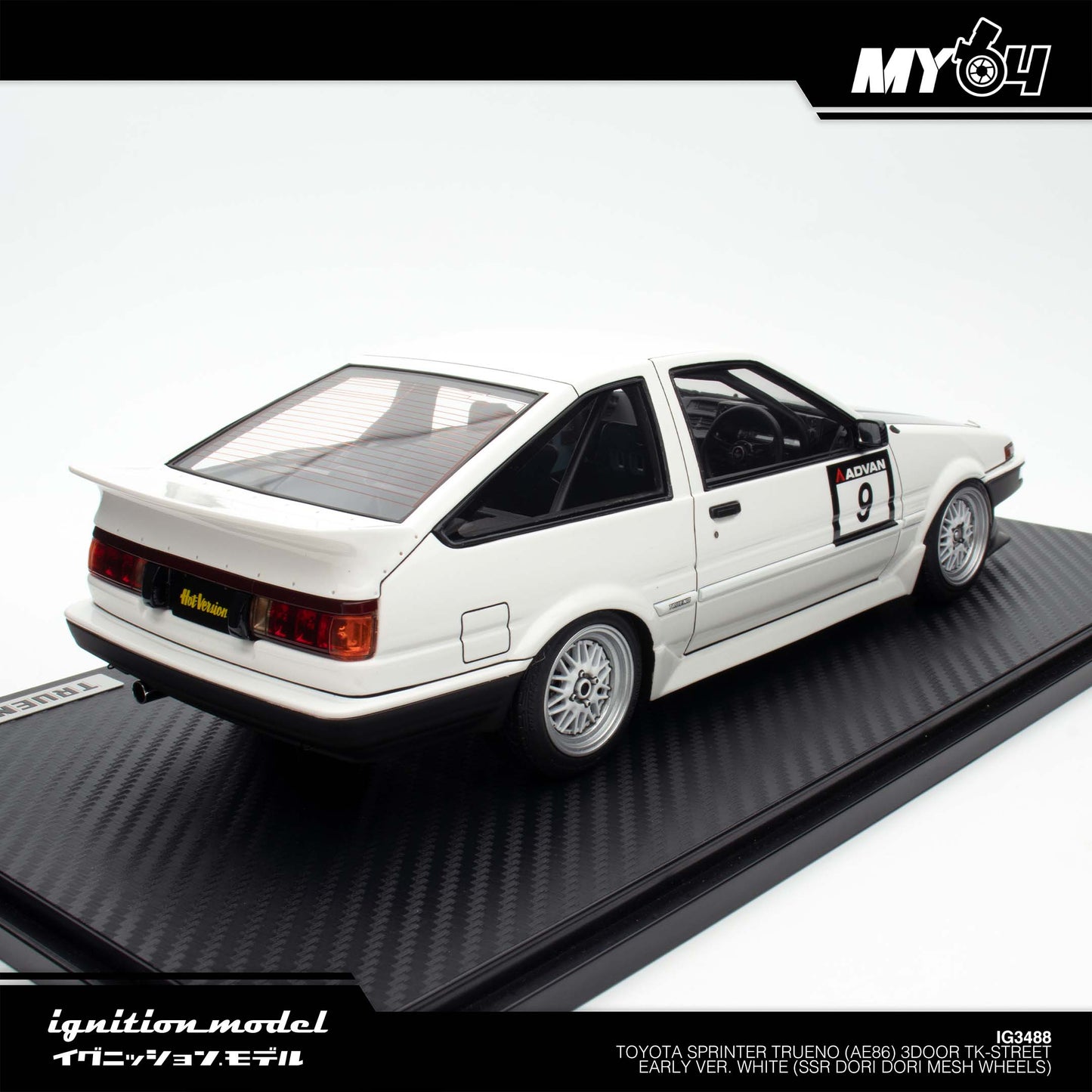 [Ignition Model] 1:18 Toyota Sprinter Trueno (AE86) 3Door TK-Street Early Ver. White (SSR Dori Dori mesh wheels)