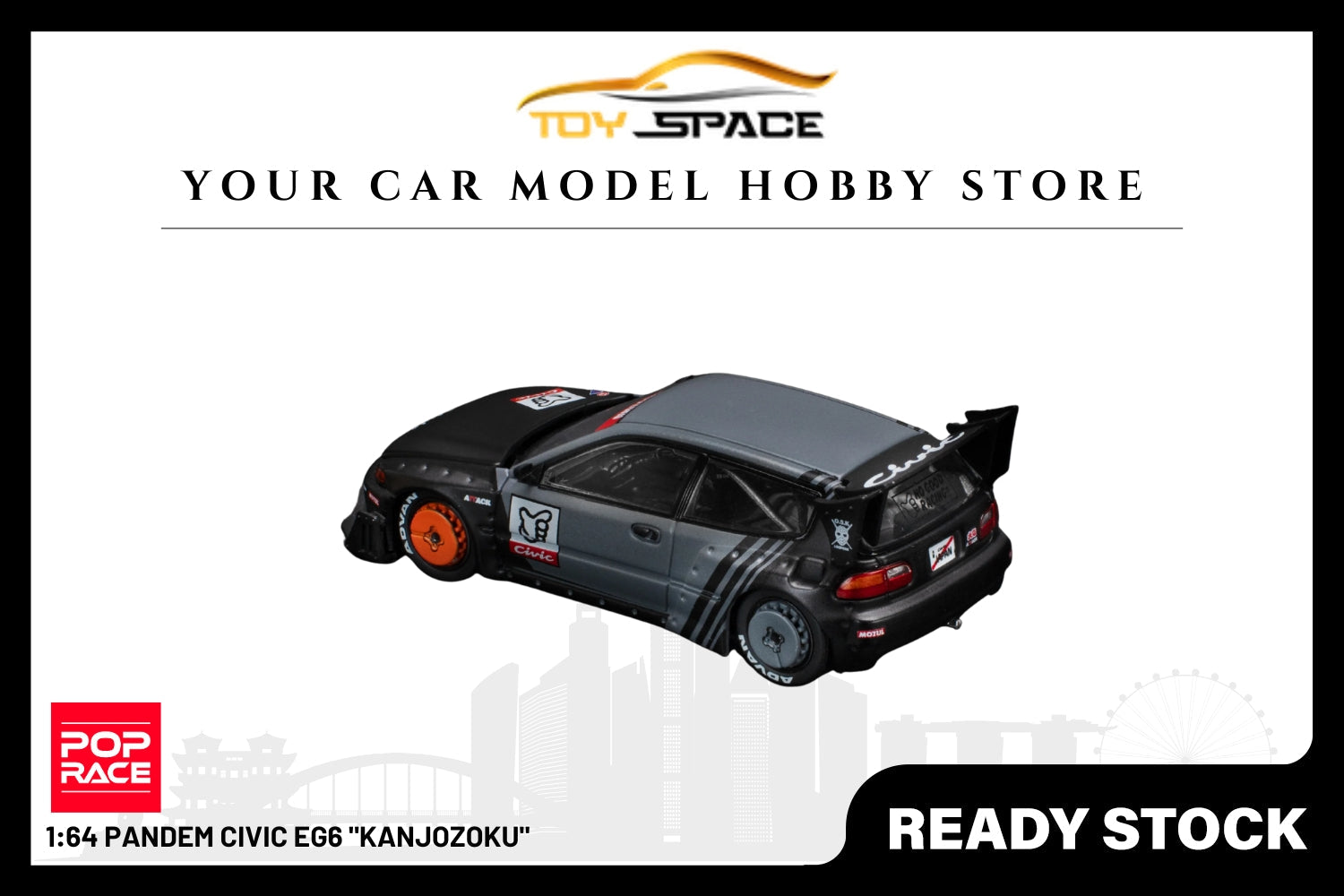 [POP RACE] 1:64 Pandem Civic EG6 "Kanjozoku" - Toy Space Diecast Online Store Singapore