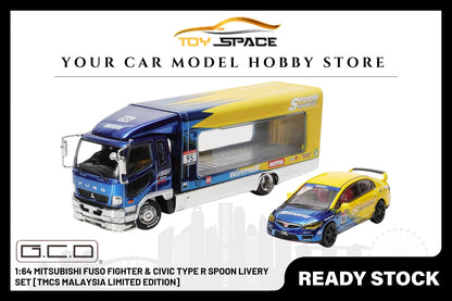 [GCD] 1:64 Mitsubishi Fuso Fighter & Civic Type R Spoon Livery Set [TMCS Malaysia Limited Edition] - Toy Space Diecast Online Store Singapore