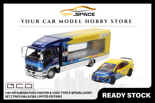 [GCD] 1:64 Mitsubishi Fuso Fighter & Civic Type R Spoon Livery Set [TMCS Malaysia Limited Edition] - Toy Space Diecast Online Store Singapore
