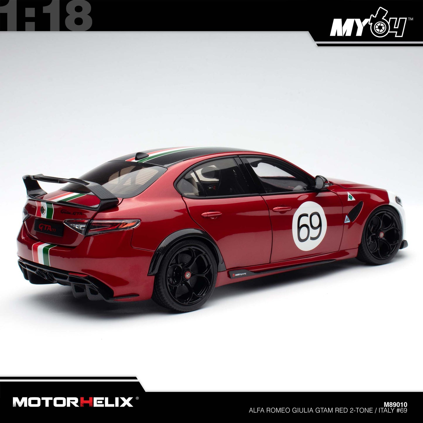[Motorhelix] 1:18 Alfa Romeo Giulia GTAm - Red 2-Tone / Italy #69