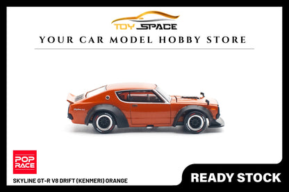 [POP RACE] 1:64 Skyline GT-R V8 Drift (Kenmeri) Orange - Toy Space Diecast Online Store Singapore