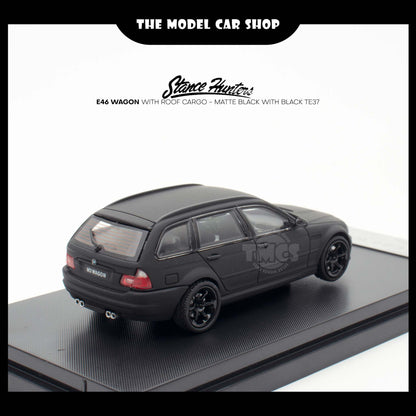 [Stance Hunters] E46 Wagon with Roof Cargo - Matte Black with Black TE37