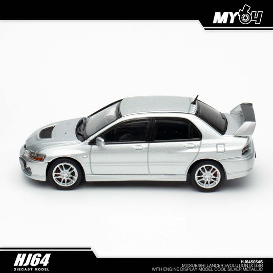 [Hobby Japan] Mitsubishi Lancer Evolution IX GSR with Engine Display Model - Cool Silver Metallic