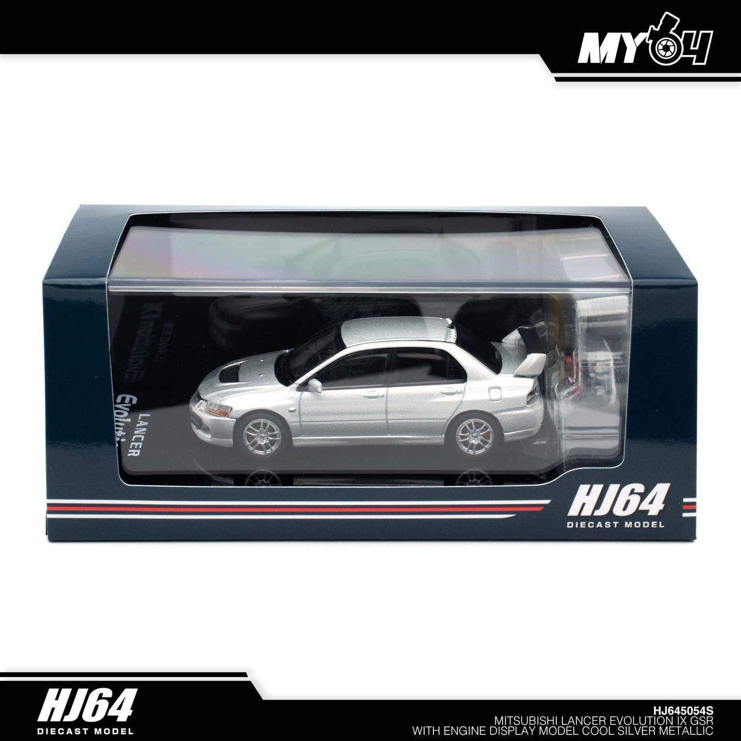 [Hobby Japan] Mitsubishi Lancer Evolution IX GSR with Engine Display Model - Cool Silver Metallic