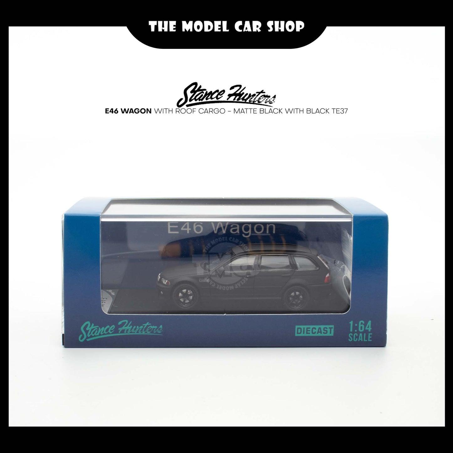 [Stance Hunters] E46 Wagon with Roof Cargo - Matte Black with Black TE37