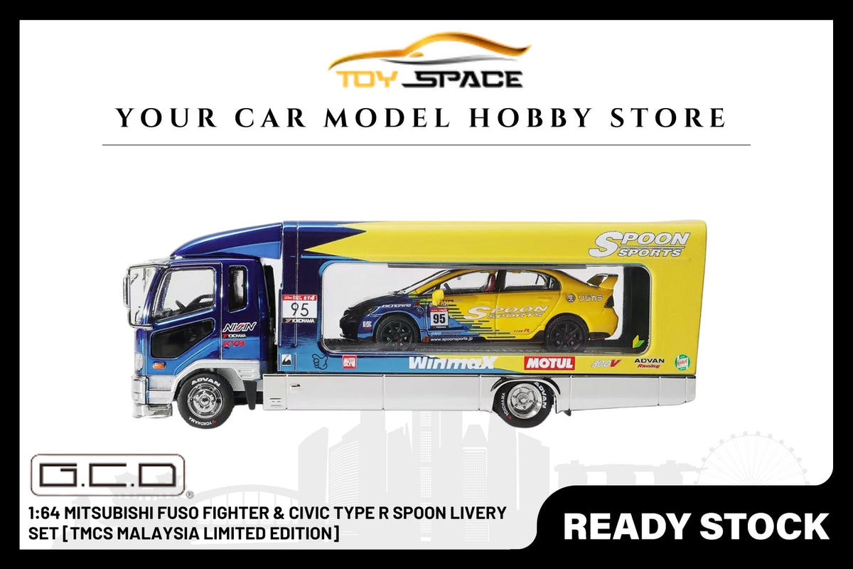 [GCD] 1:64 Mitsubishi Fuso Fighter & Civic Type R Spoon Livery Set [TMCS Malaysia Limited Edition] - Toy Space Diecast Online Store Singapore