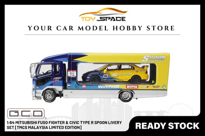 [GCD] 1:64 Mitsubishi Fuso Fighter & Civic Type R Spoon Livery Set [TMCS Malaysia Limited Edition] - Toy Space Diecast Online Store Singapore