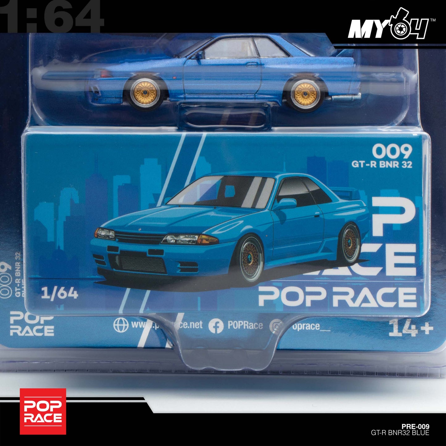 [Pop Race] 1:64 ENIGMA Nissan Skyline R32 - Bayside Blue (Blister Pack)