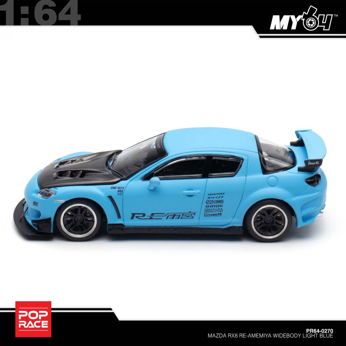 [Pop Race] 1:64 Mazda RX-8 Re-Amemiya - Light Blue