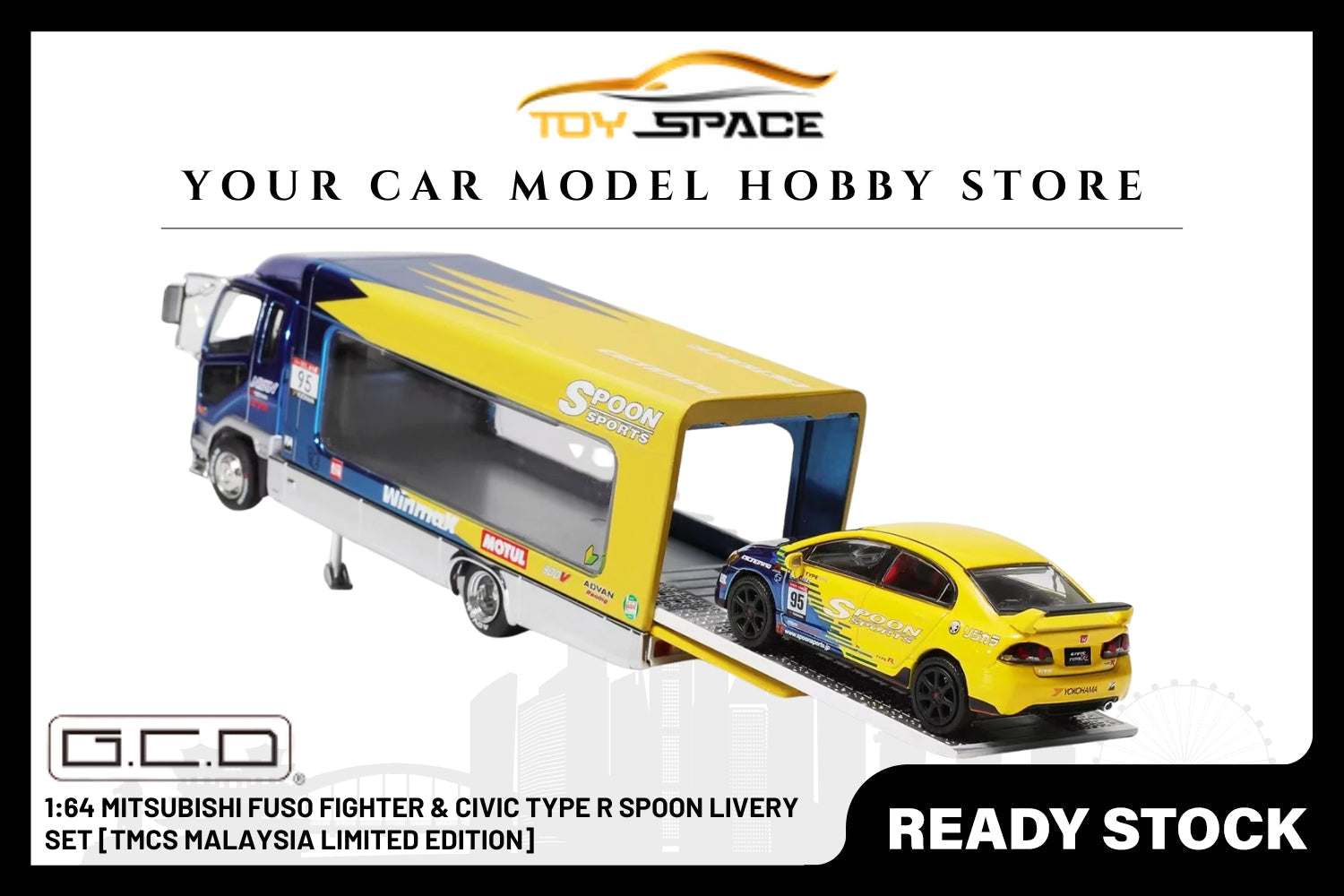 [GCD] 1:64 Mitsubishi Fuso Fighter & Civic Type R Spoon Livery Set [TMCS Malaysia Limited Edition] - Toy Space Diecast Online Store Singapore