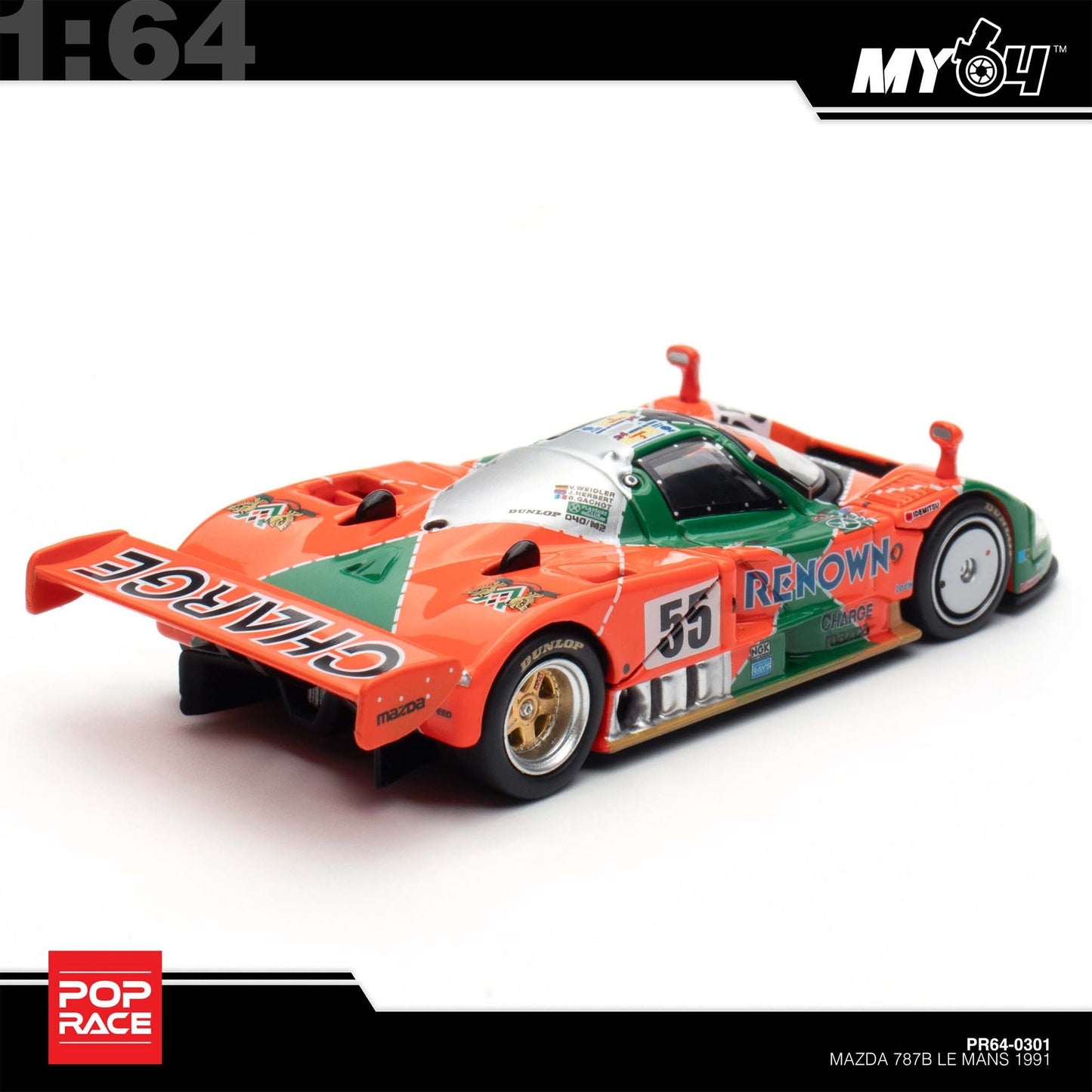 [Pop Race] 1:64 Mazda 787B 1991 Le Mans 24h Winner Removeable Front and Rear Cover Detailed Engine