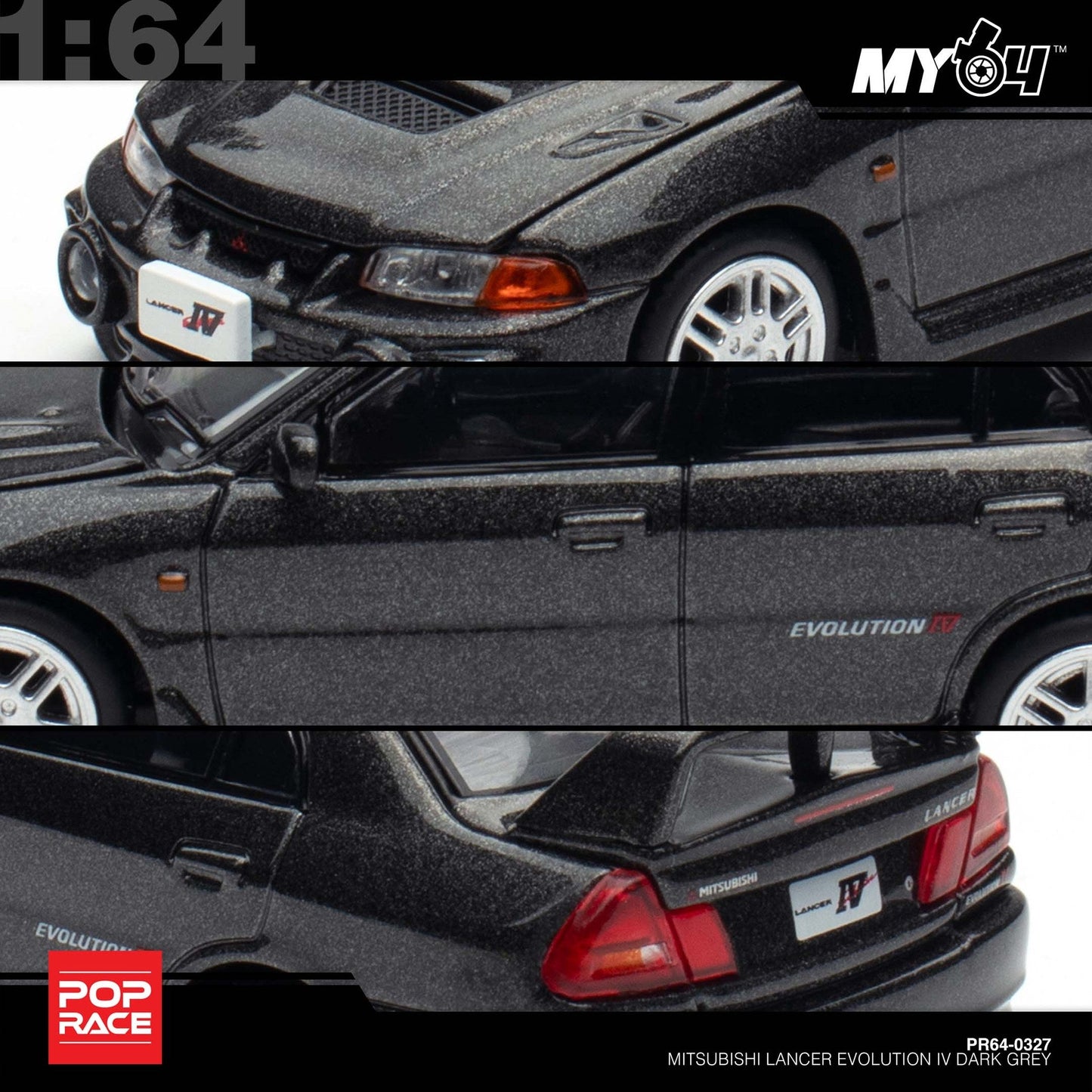 (UNSEAL UNIT) [Pop Race] 1:64 Mitsubishi Lancer Evolution IV - Dark Grey
