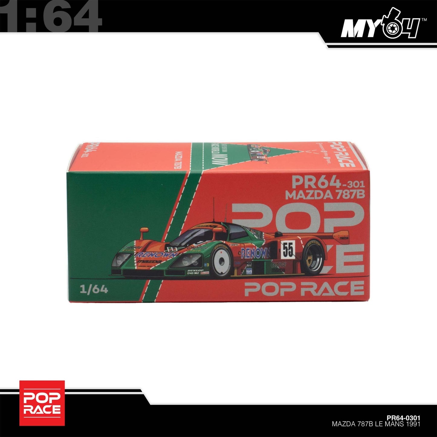[Pop Race] 1:64 Mazda 787B 1991 Le Mans 24h Winner Removeable Front and Rear Cover Detailed Engine