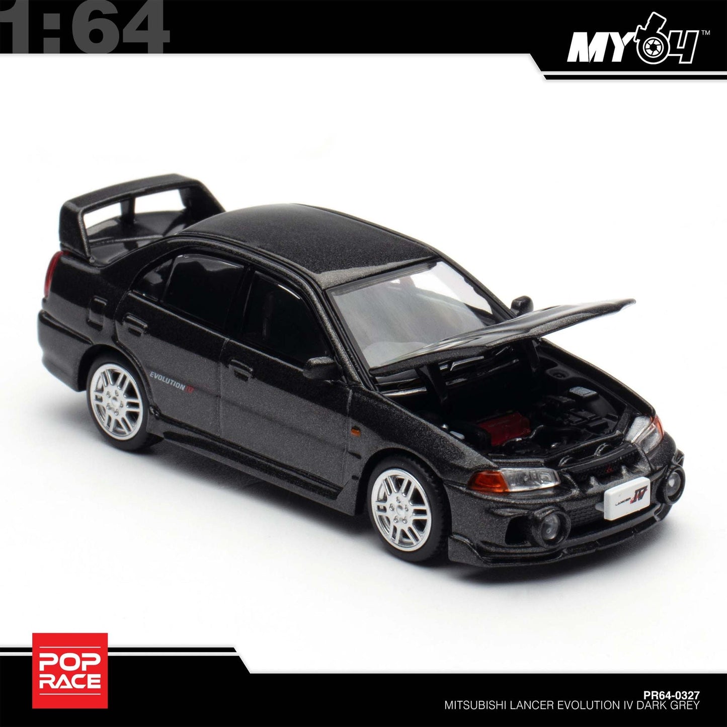 (UNSEAL UNIT) [Pop Race] 1:64 Mitsubishi Lancer Evolution IV - Dark Grey