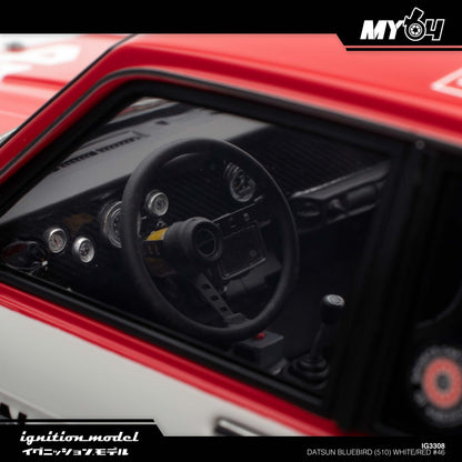 [Ignition Model] 1:18 Datsun Bluebird (510) - White/Red #46