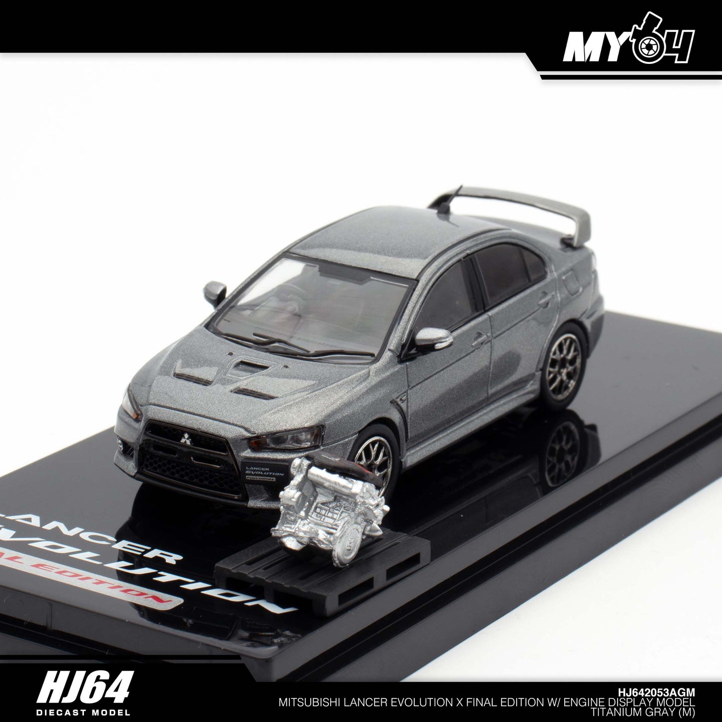 [Hobby Japan] Mitsubishi Lancer Evolution Ⅹ Final Edition With Engine Display Model - Titanium Gray Metallic